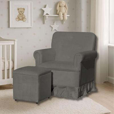 Poltrona De Amamentação Mamãe Beatrice Balanço E Puff Suede Suede Cinza