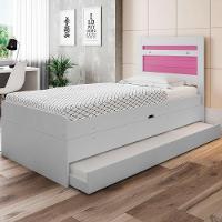 Cama Baú Solteiro Larissa Branco E Rosa Com Aux. E Colchões - 2