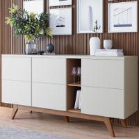 Buffet 3 Portas E Prateleiras Aurora Off White Matte Freijó - 4