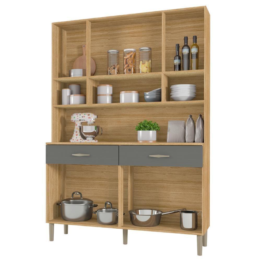 Armário De Cozinha Com 2 Gavetas Pisa Freijó Gris - 3