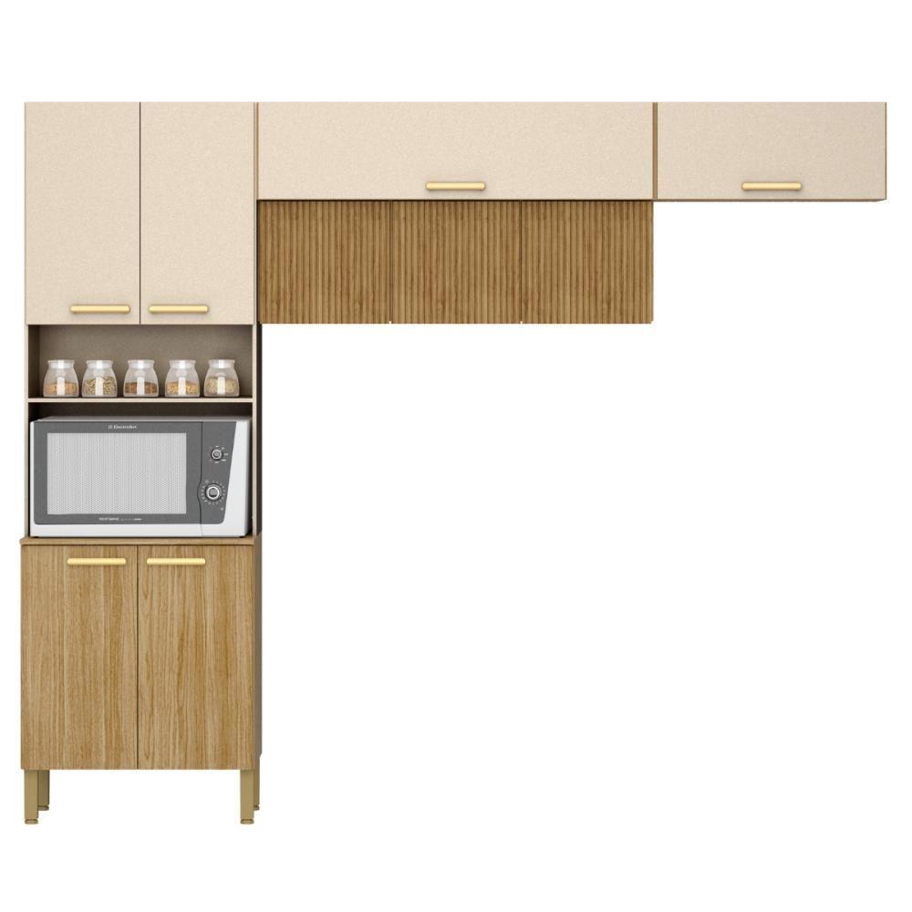 Armário Para Cozinha 9 Portas Hamburgo Freijó Vanilla Ripado - 1