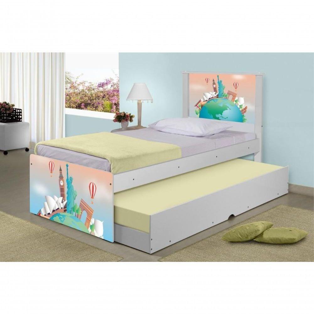 Bicama Juvenil Com Cabeceira Adesivada Volta Ao Mundo - 3