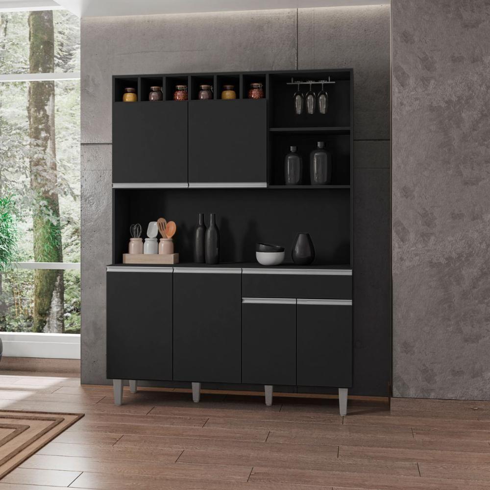 Armário De Cozinha 6 Portas 2 Gavetas Barcelona Preto - 1