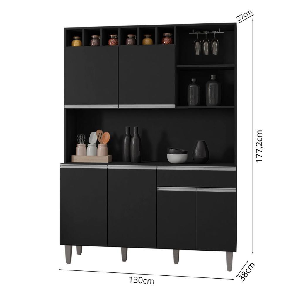 Armário De Cozinha 6 Portas 2 Gavetas Barcelona Preto - 3