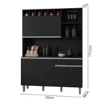 Armário De Cozinha 6 Portas 2 Gavetas Barcelona Preto - 3