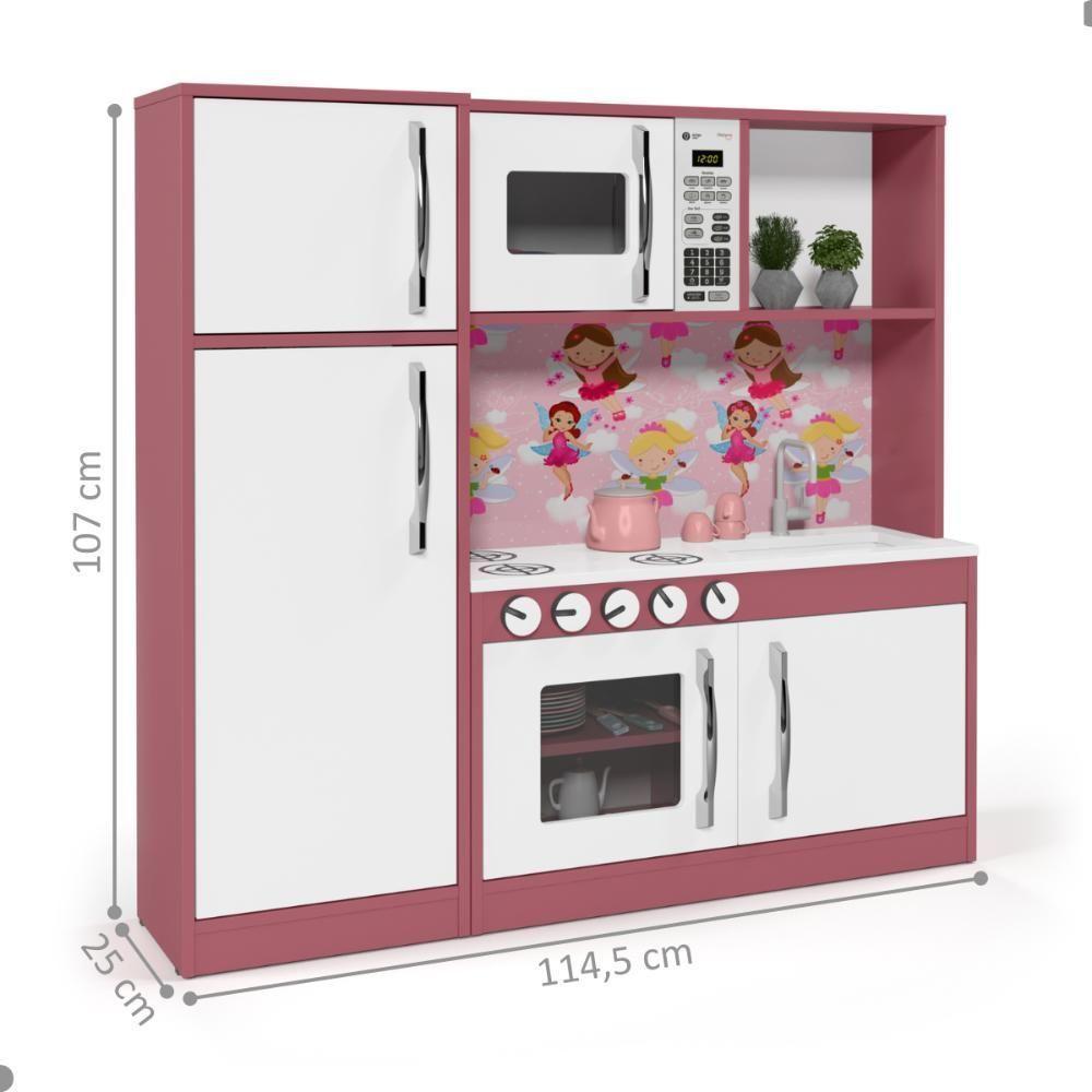 Armário Cozinha Com Refrigerador Infantil Lux Branco Rosa - 2