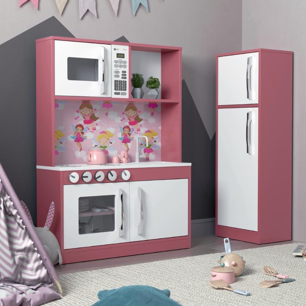 Armário Cozinha Com Refrigerador Infantil Lux Branco Rosa - 6