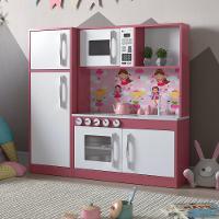 Armário Cozinha Com Refrigerador Infantil Lux Branco Rosa - 1