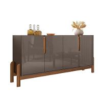 Buffet Agnes Cinza Pérola-cedro 4 Portas Com Detalhe Curvo