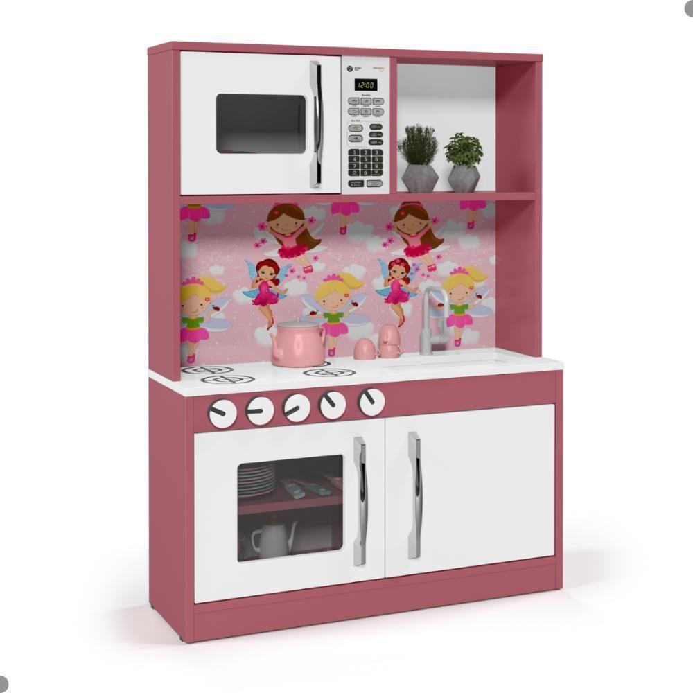 Armário Cozinha Infantil Lux Branco Rosa - 3