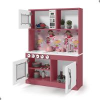 Armário Cozinha Infantil Lux Branco Rosa