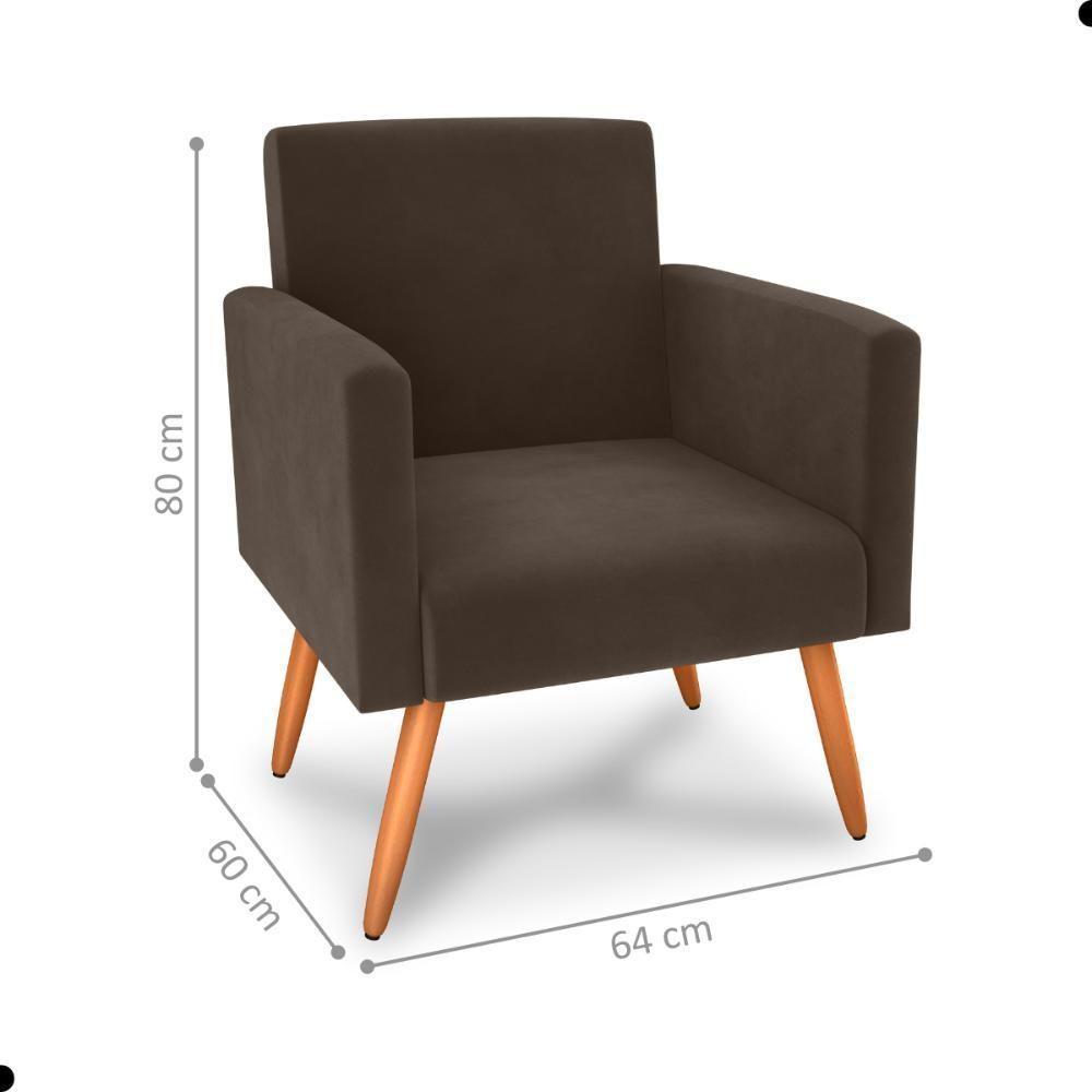Conjunto Poltronas E Puff Iara Veludo Marrom - 2