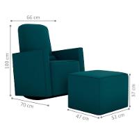 Poltrona Para Amamentação Com Puff León Suede Petróleo - 2