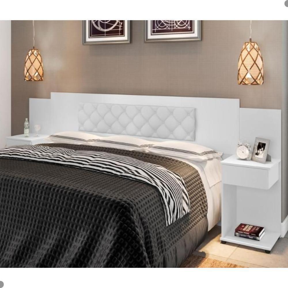 Cabeceira Box Bruna Branco Com Capitonê Branco - 1