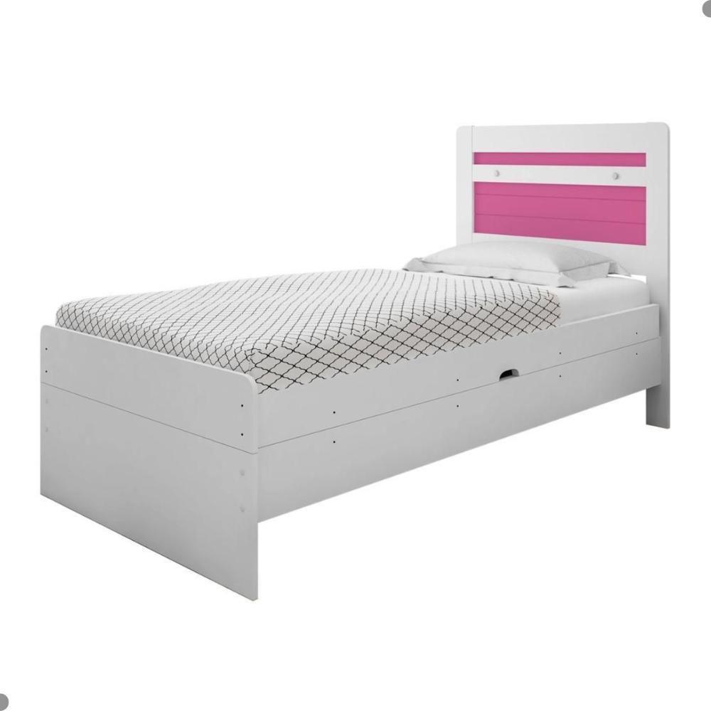 Cama Baú Solteiro Larissa Branco E Rosa - 3