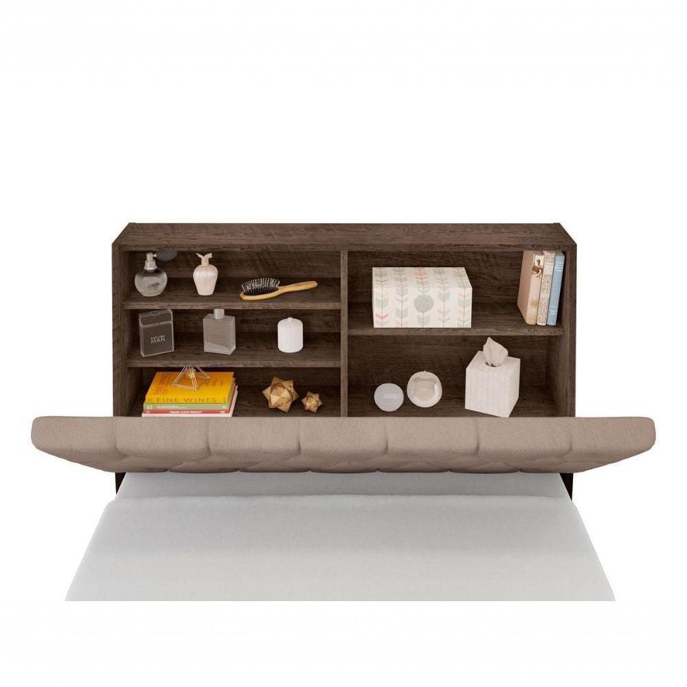 Cabeceira Box Solteiro Isis Chocolate Com Capitonê Bege - 1