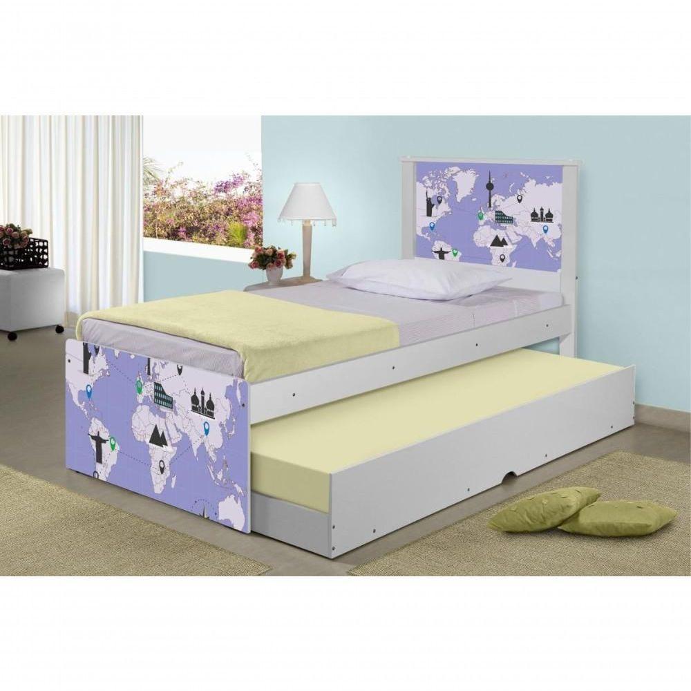 Bicama Juvenil Com Cabeceira Adesivada Mapa Viagens - 3