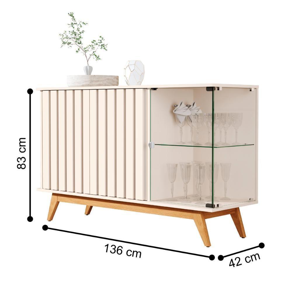 Buffet Ripado Com 3 Portas E Base De Madeira Paris Pérola - 2