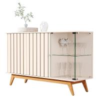 Buffet Ripado Com 3 Portas E Base De Madeira Paris Pérola - 1