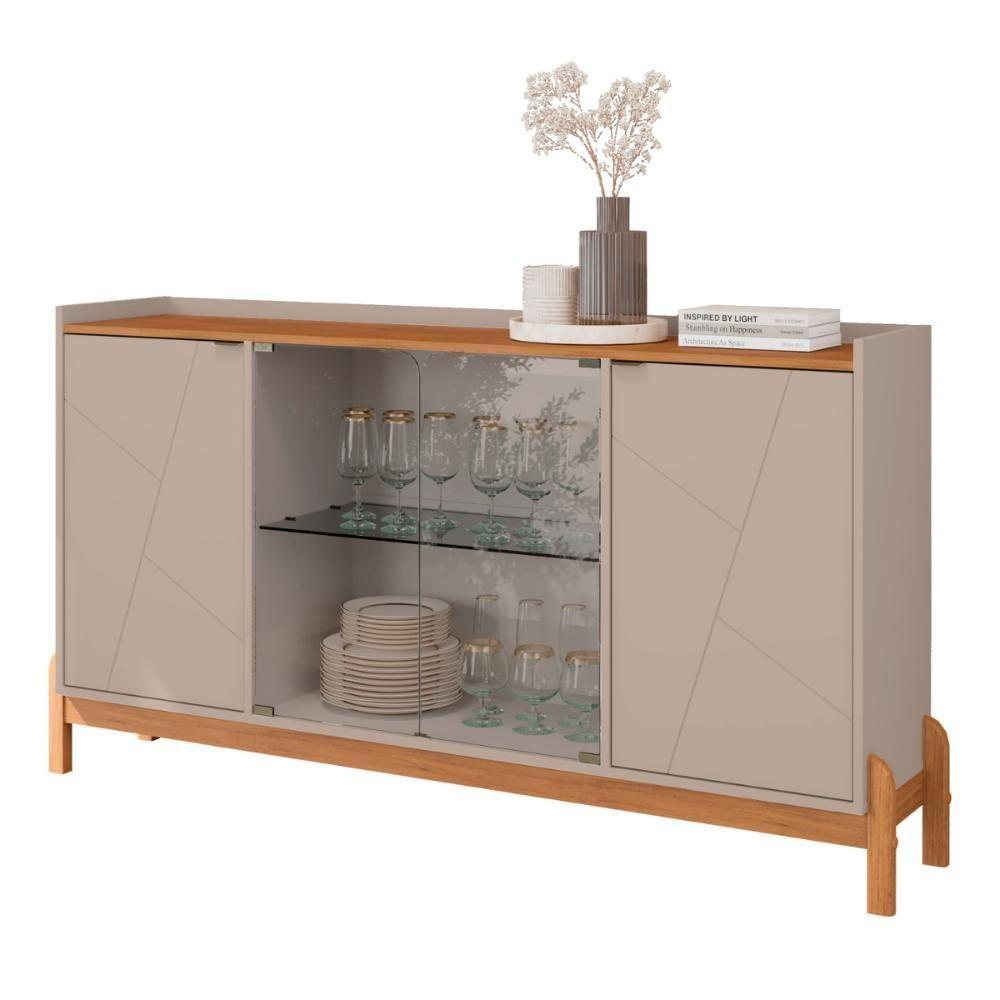 Buffet Aparador 2 Portas Com Vidro Madri Off White Cedro - 1