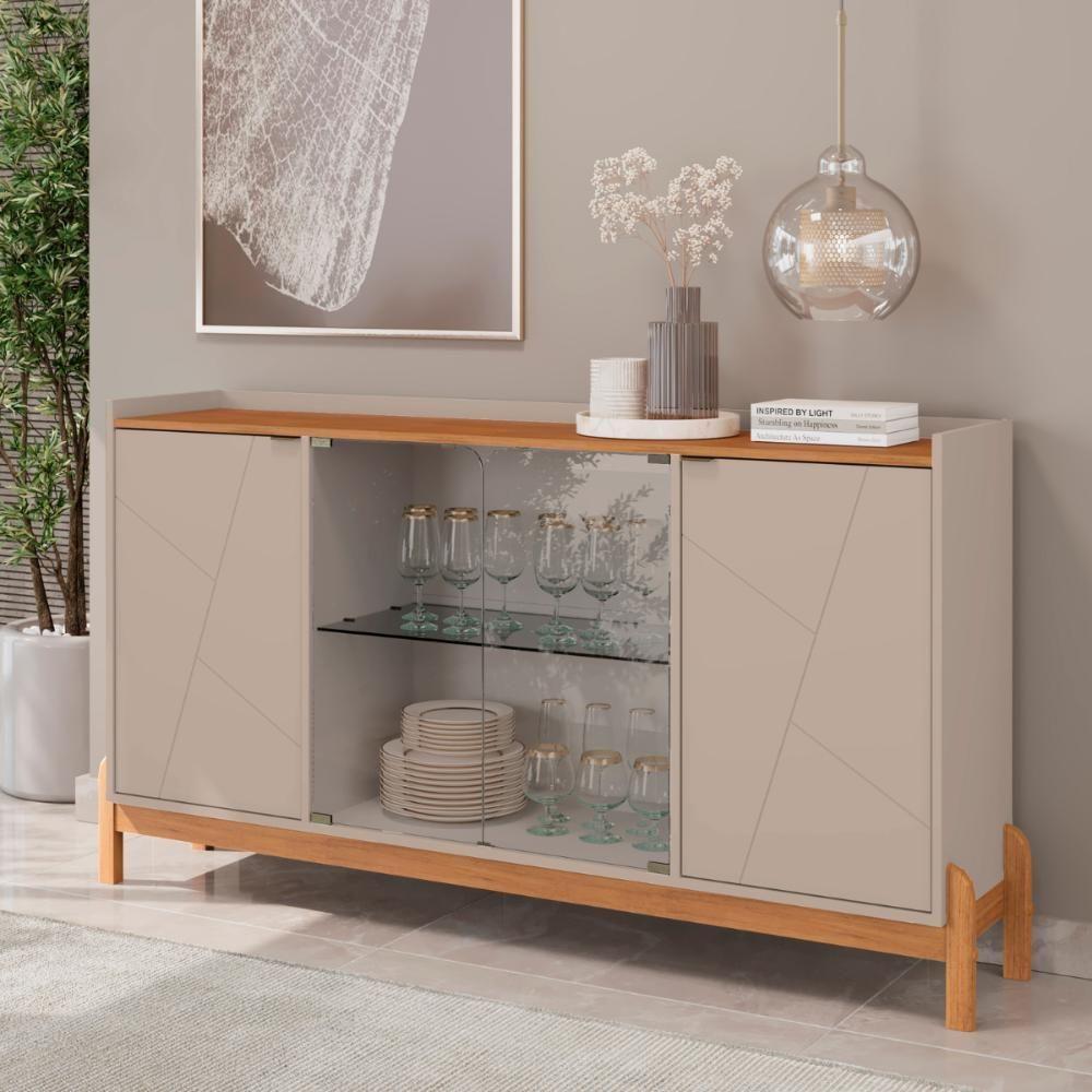 Buffet Aparador 2 Portas Com Vidro Madri Off White Cedro - 4