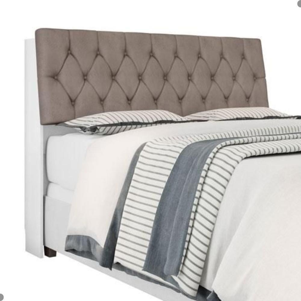 Cabeceira Box Queen Isis Branco Com Capitonê Bege Escuro - 3