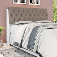 Cabeceira Box Queen Isis Branco Com Capitonê Bege Escuro - 1