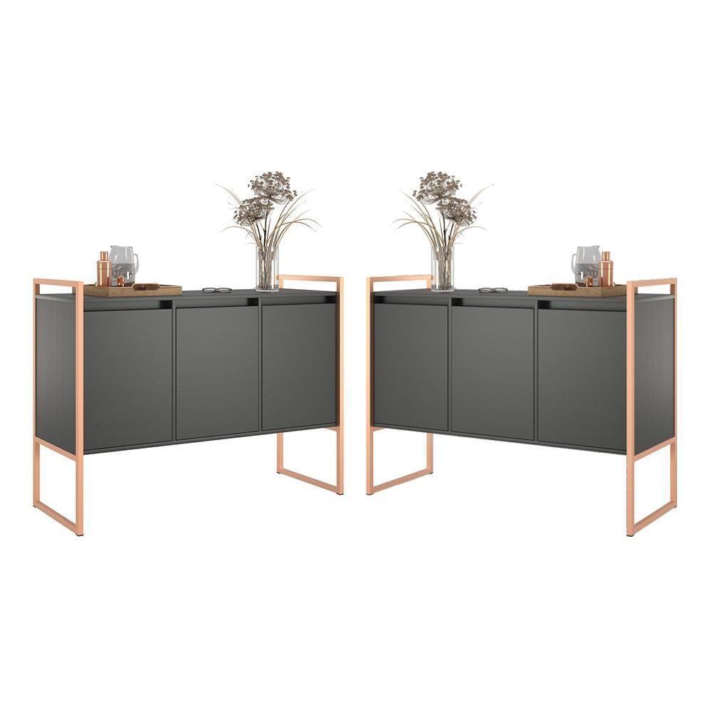 Buffet Industrial 3 Portas Preto Cobre Conjunto 2 Unidades - 1