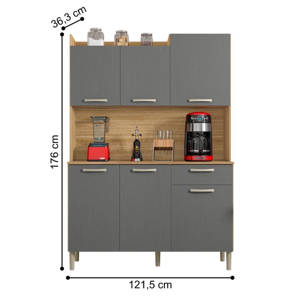 Armário Para Cozinha Com 6 Portas Bolonha Freijó Gris - 2