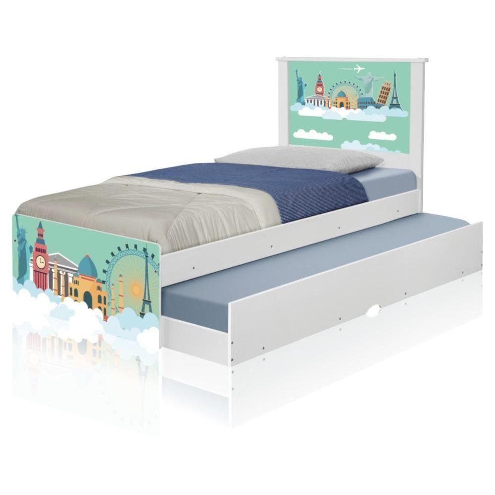 Bicama Juvenil Adesivada Mundo Viagens Com Colchões - 2