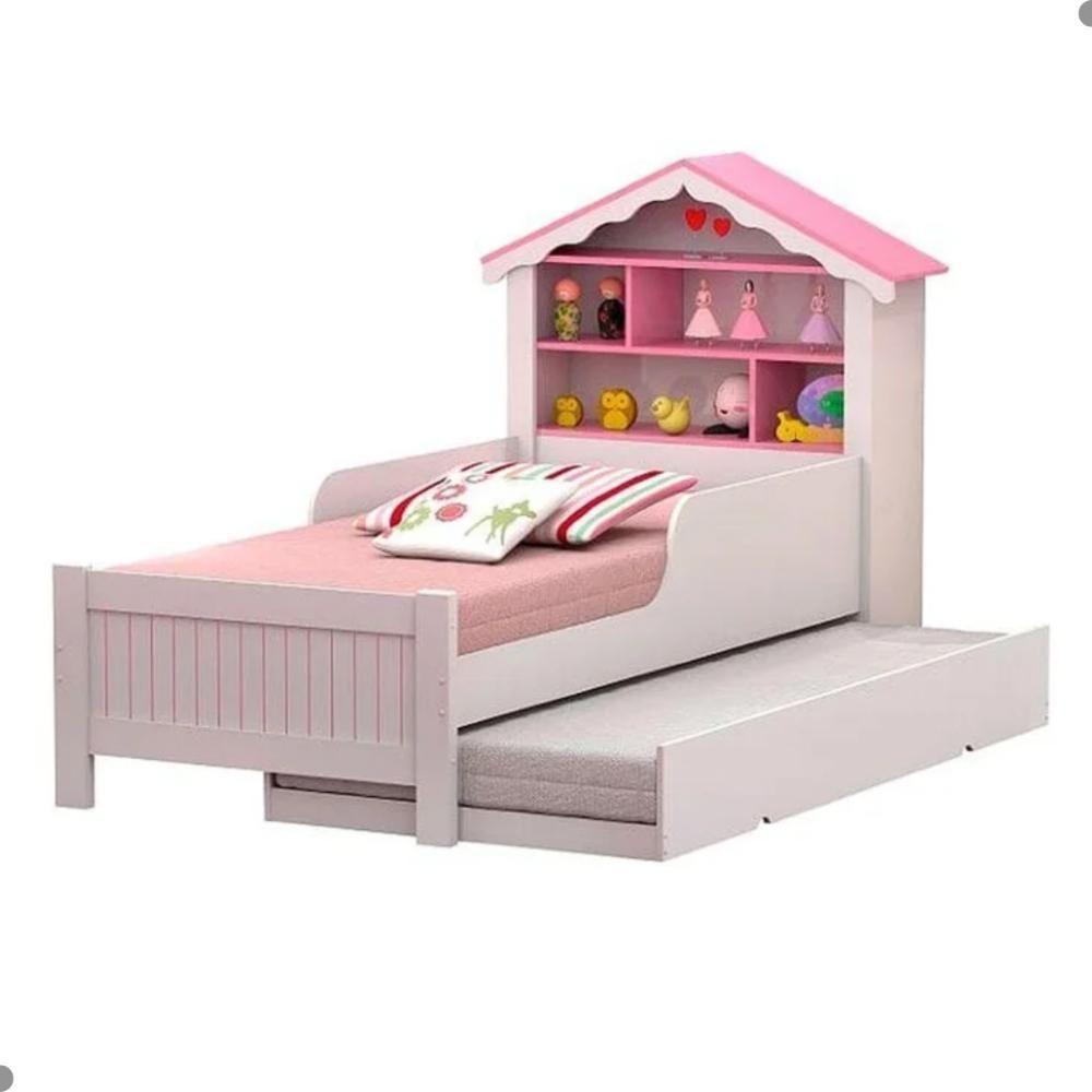 Bicama Casa Menina Com Nichos Rosa Solteiro - 3