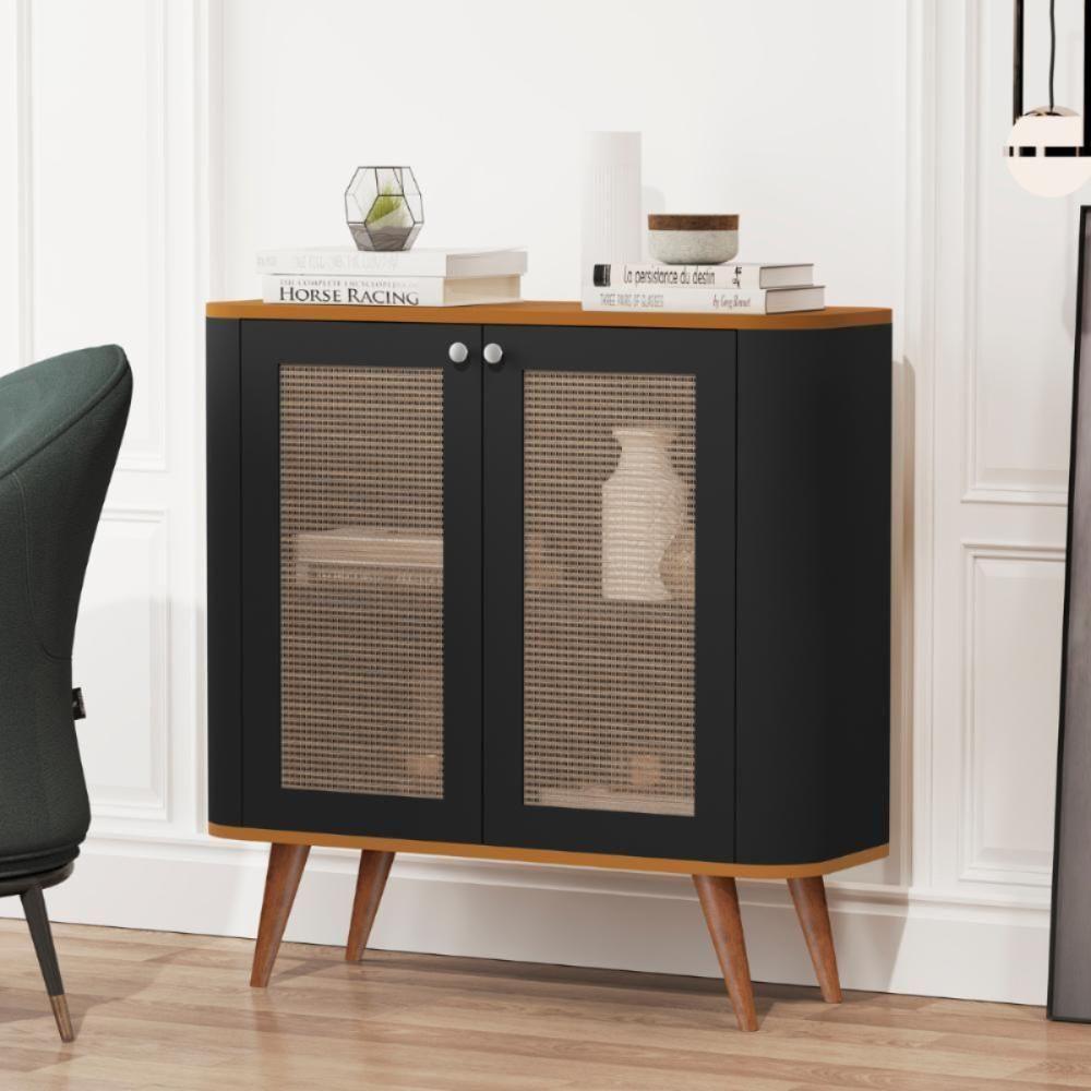 Buffet Com 2 Portas E 1 Prateleira Madrid Preto Nature - 1