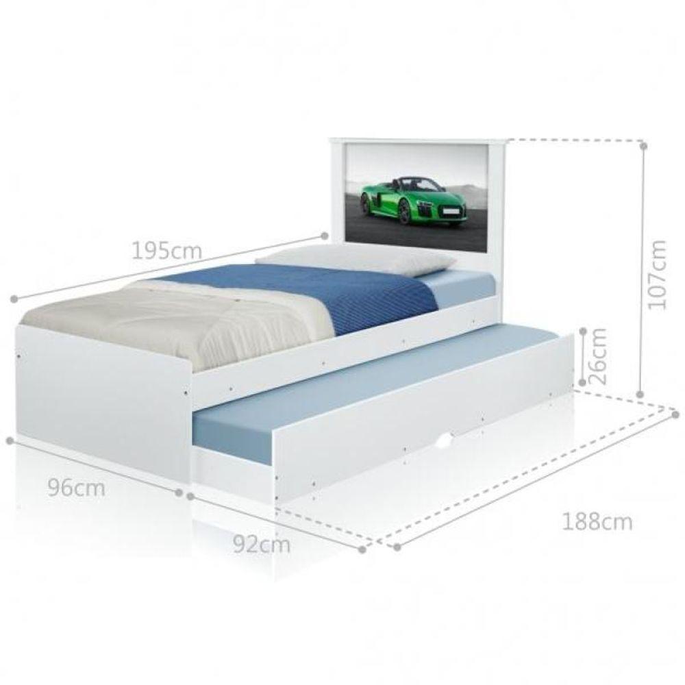 Cama Bibox Solteiro Carro Verde Veloz Com Colchões - 1