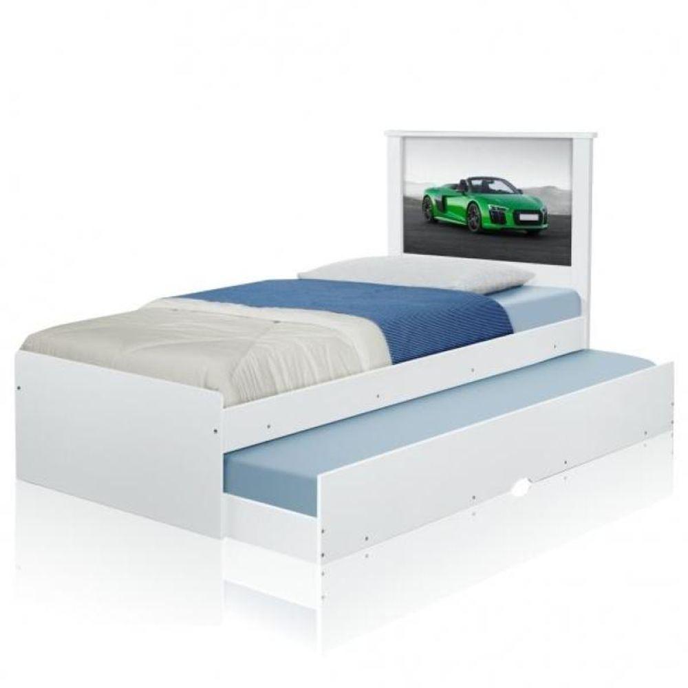 Cama Bibox Solteiro Carro Verde Veloz Com Colchões - 2