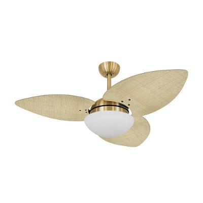 Ventilador de Teto Casa H Dormamu Dourado 3 Pás Palmae Natural 3 Velocidades com Luminária 220V