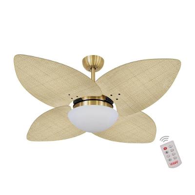Ventilador De Teto Dormamu Dourado 4 Pás Palmae Natural 220V Com Controle