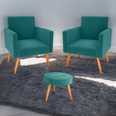 Conjunto Poltronas E Puff Anari Veludo Verde Menta