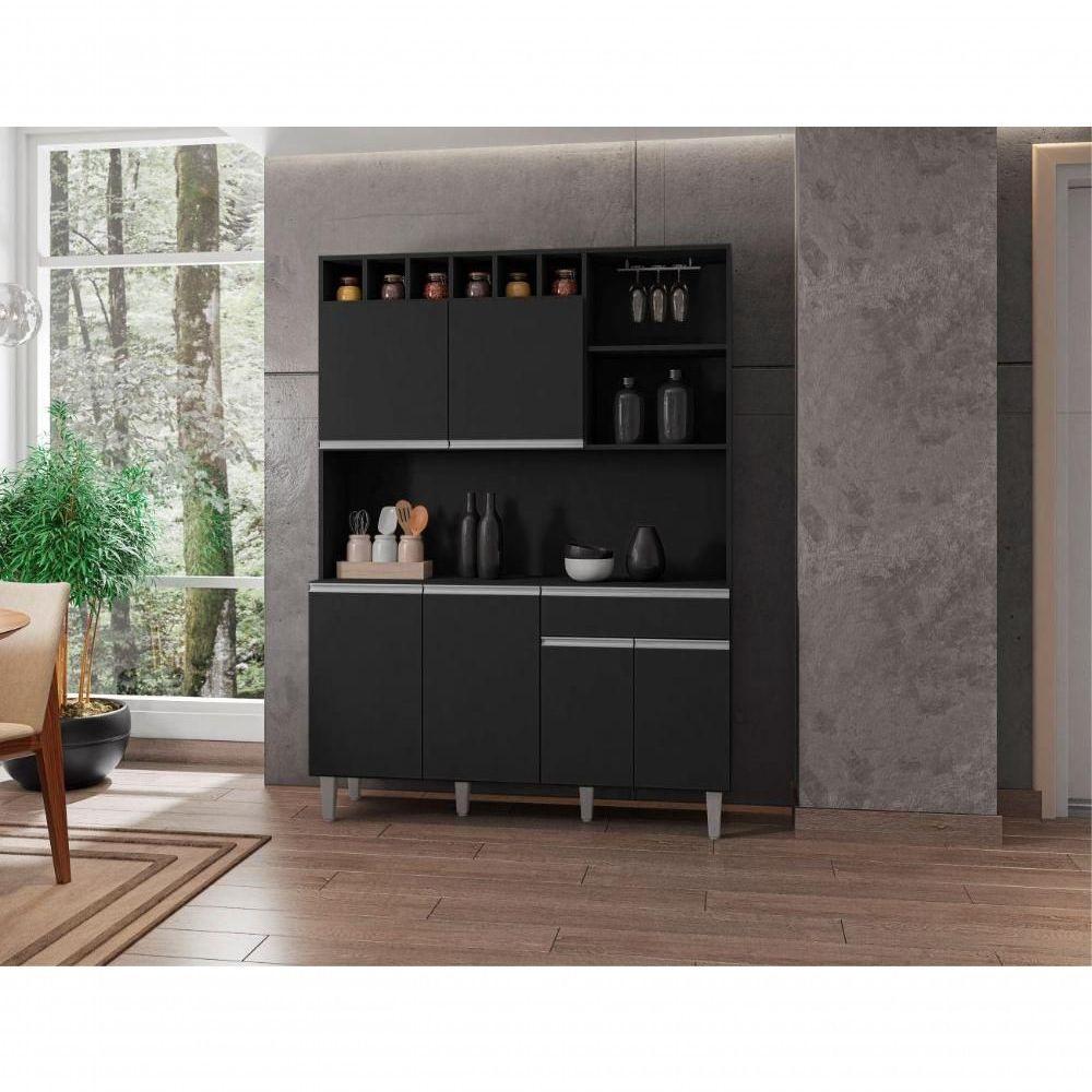 Armário Cozinha Completo Robin Preto 6 Portas - 4