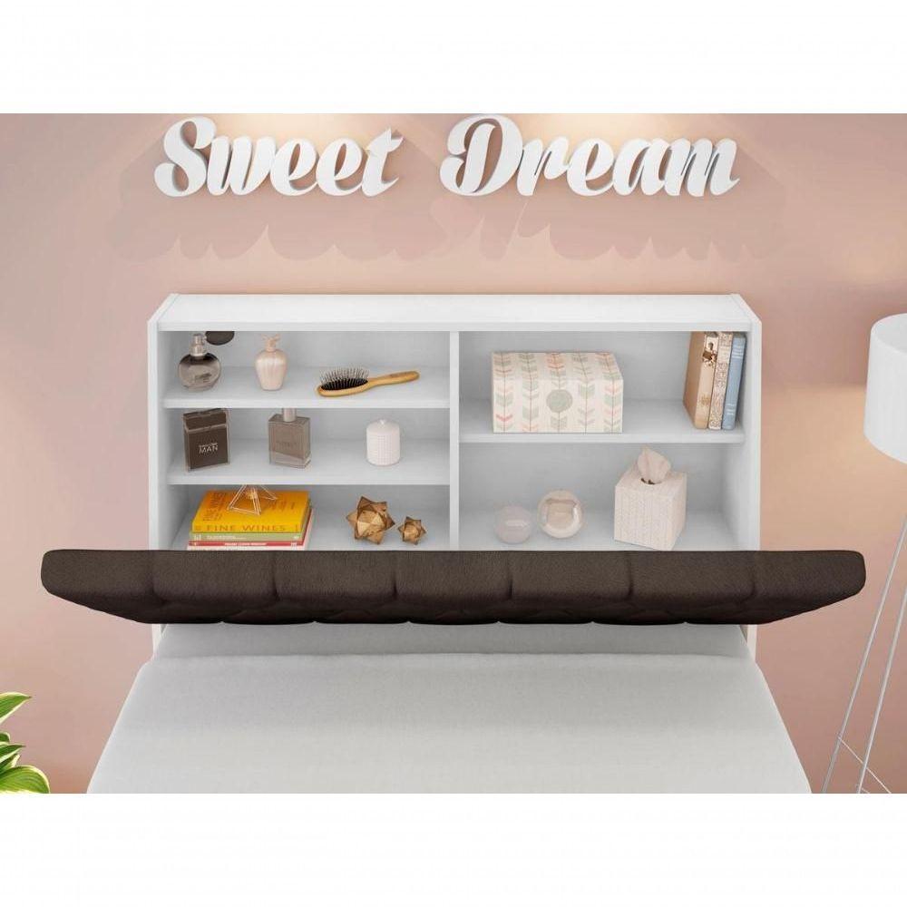 Cabeceira Box Solteiro Isis Branco Com Capitonê Marrom - 2