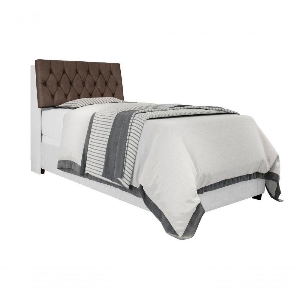 Cabeceira Box Solteiro Isis Branco Com Capitonê Marrom - 3