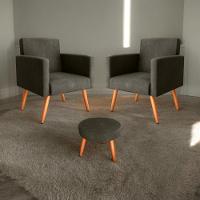 Conjunto Poltronas E Puff Iara Veludo Turkey Marrom - 1