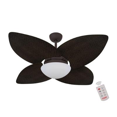Ventilador De Teto Dormamu Marrom Texturizado 4 Pás Palmae   220V Com Controle