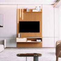 Rack E Painel Ripado Com 1 Gaveta E Led Tsuru Nature Pérola - 3