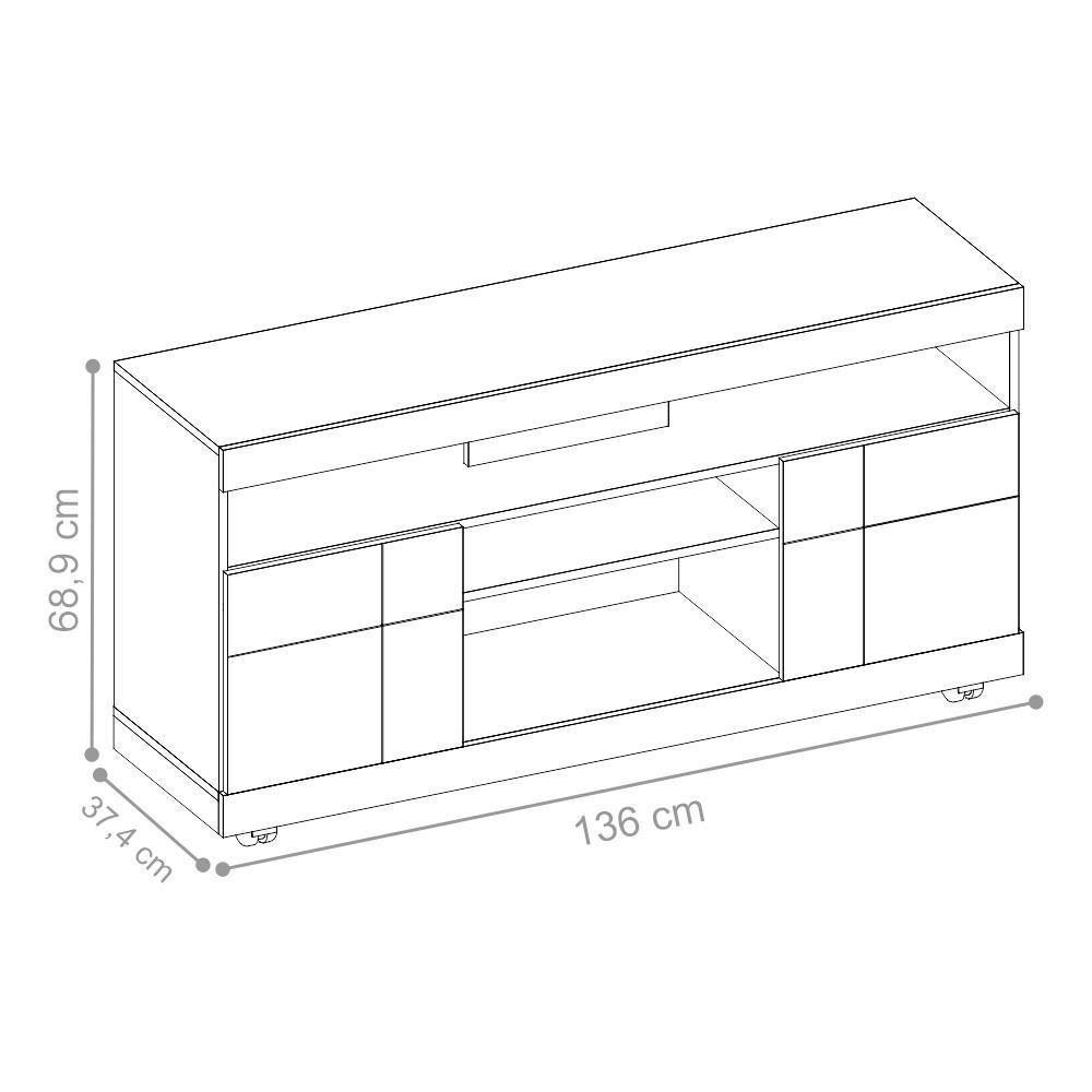 Rack Para Tv Com Portas Aurora Noce Preto - 2