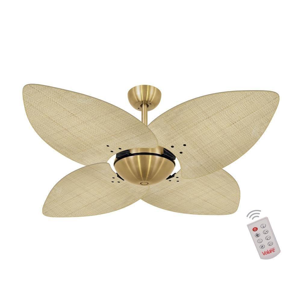 Ventilador De Teto Dormamu Dourado Office 4 Pás Palmae Natural 110V Com Controle - 1