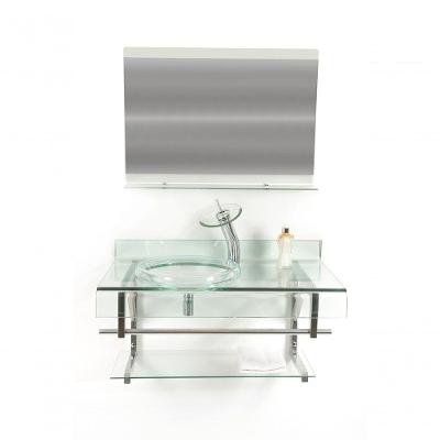 Gabinete de Vidro 90cm Curvado Duplo Inox com Cuba Incolor