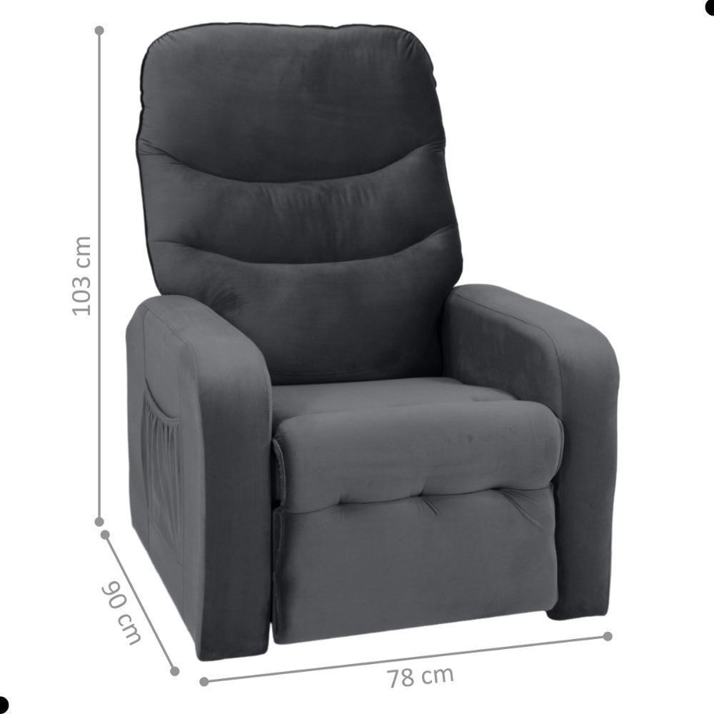 Poltrona Reclinável Para Descanso Julia Veludo Cinza - 2