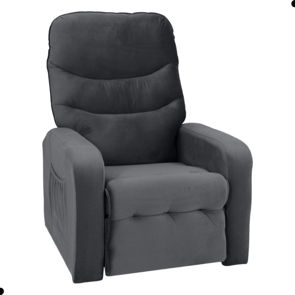Poltrona Reclinável Para Descanso Julia Veludo Cinza - 4