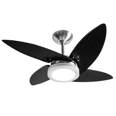 Ventilador de Teto LED Casa H Roma Alumínio Escovado 4 Pás Pretas 100cm 3 Velocidades 110V
