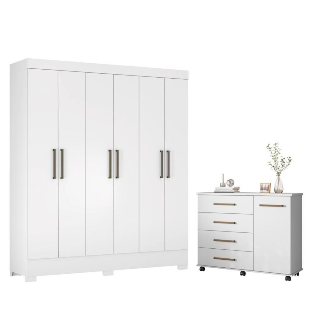 Conjunto Quarto Guarda Roupa E Comoda Virgina Branco - 1